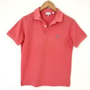 Lacoste Girls Polo Shirt Short Sleeve Logo Size 14 In Pink Coral Or Womens Small